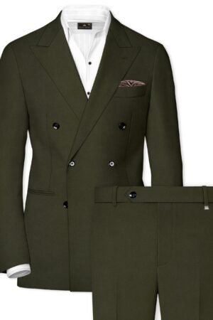 Verdaro-Zeus Green Solid Premium Cotton Double Breasted Suit