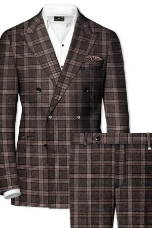 Eclenzo-Eclipse Brown Plaid Tweed Double Breasted Suit