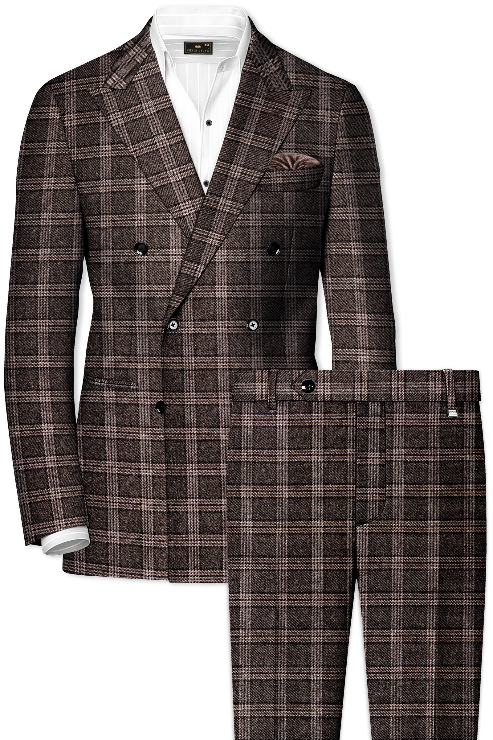 Eclenzo-Eclipse Brown Plaid Tweed Double Breasted Suit:圖片 2