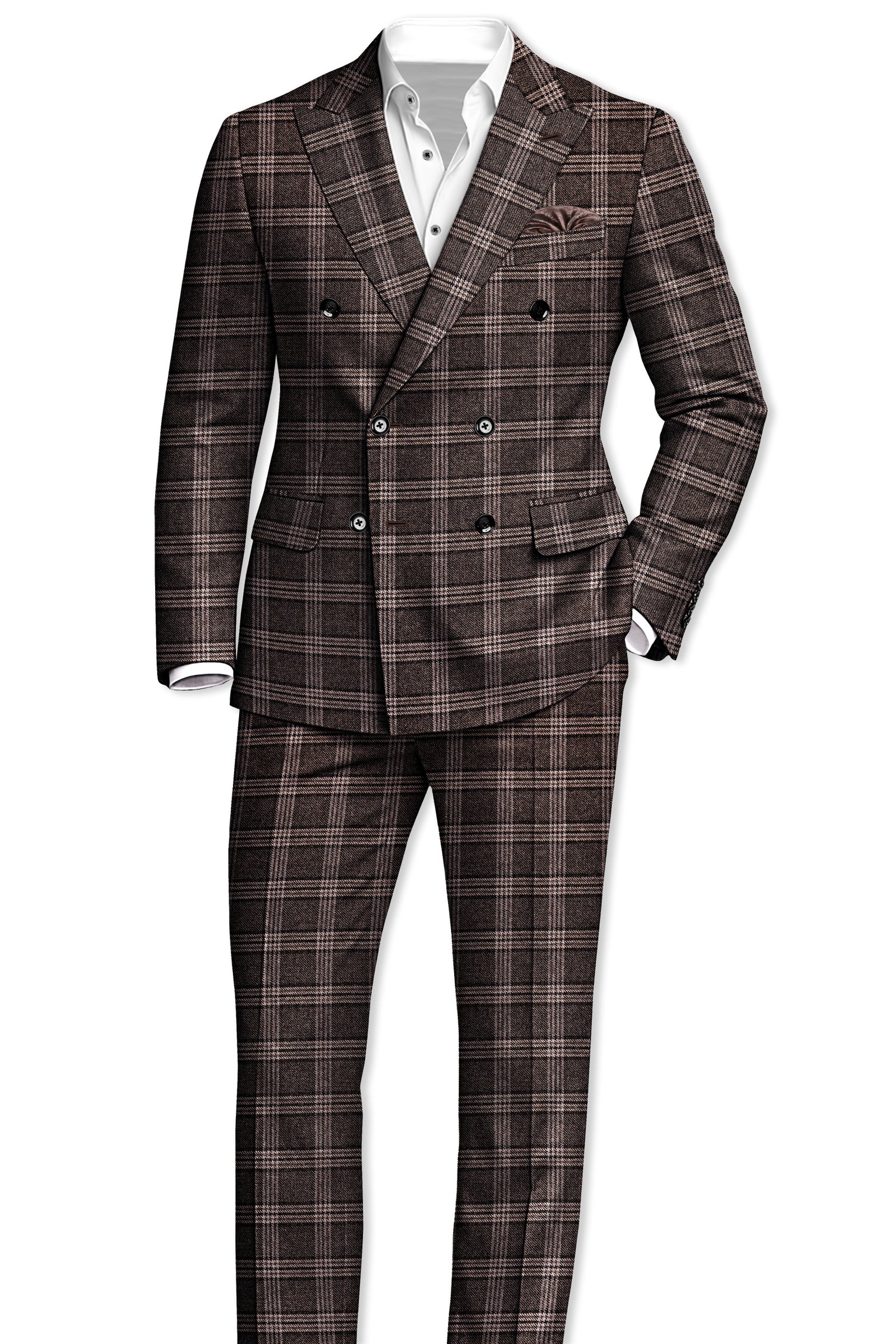 Eclenzo-Eclipse Brown Plaid Tweed Double Breasted Suit:圖片 4