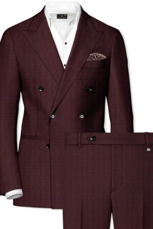 Wolvoro-Eclipse Brown Plaid Wool Rich Double Breasted Suit