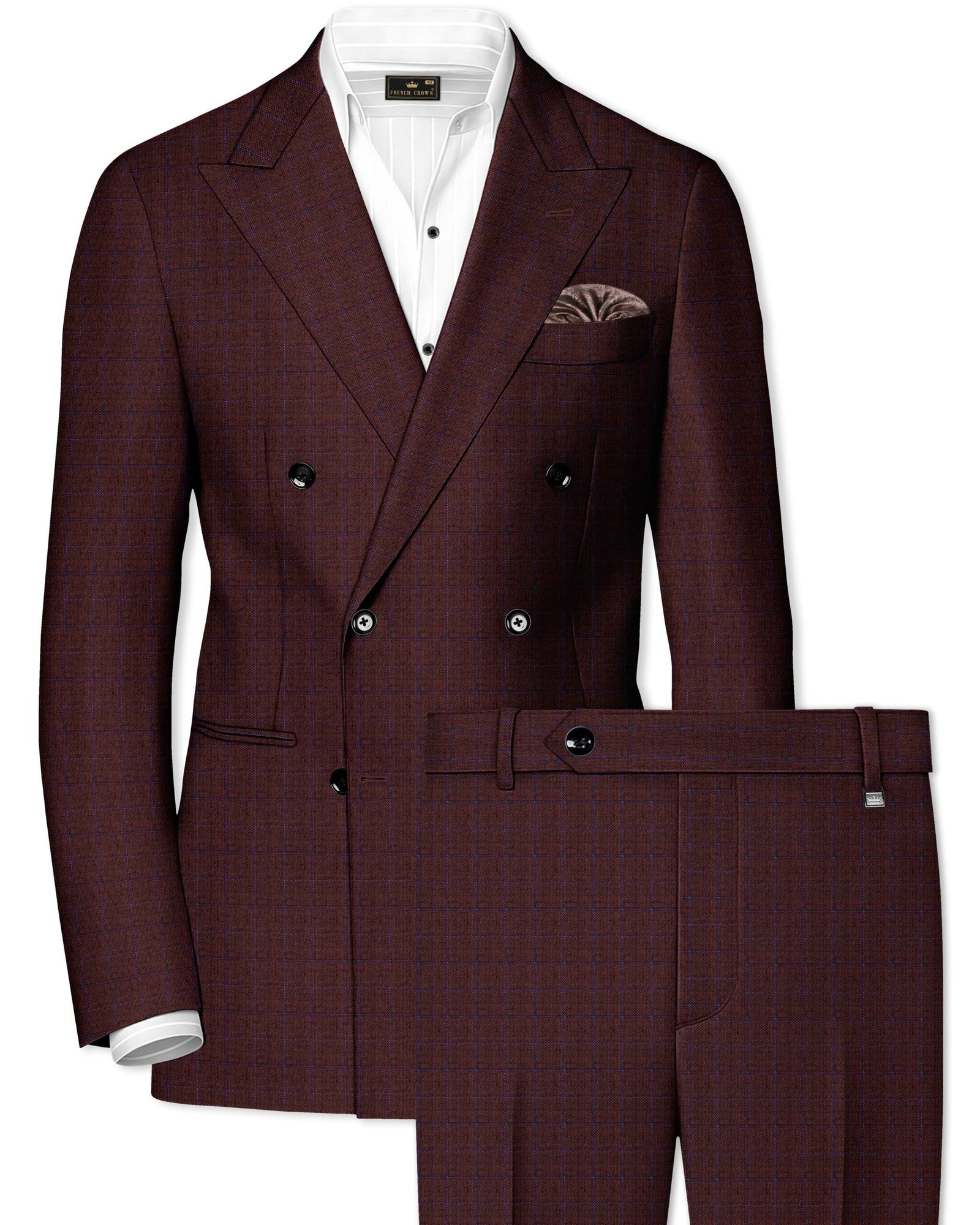 Wolvoro-Eclipse Brown Plaid Wool Rich Double Breasted Suit