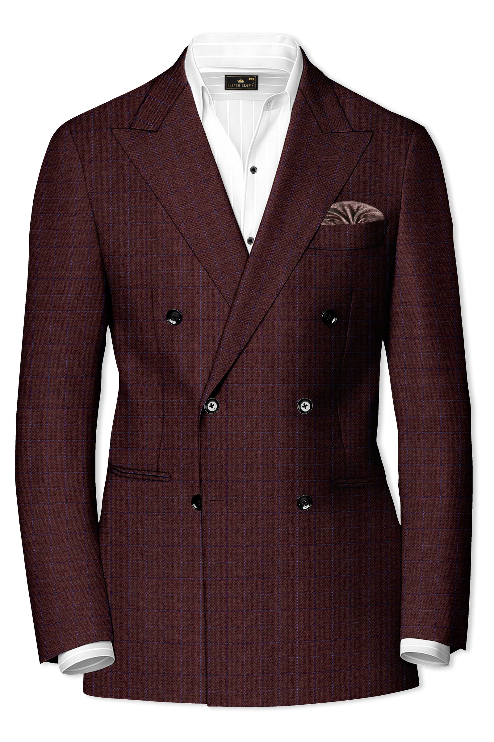 Wolvoro-Eclipse Brown Plaid Wool Rich Double Breasted Suit:圖片 10