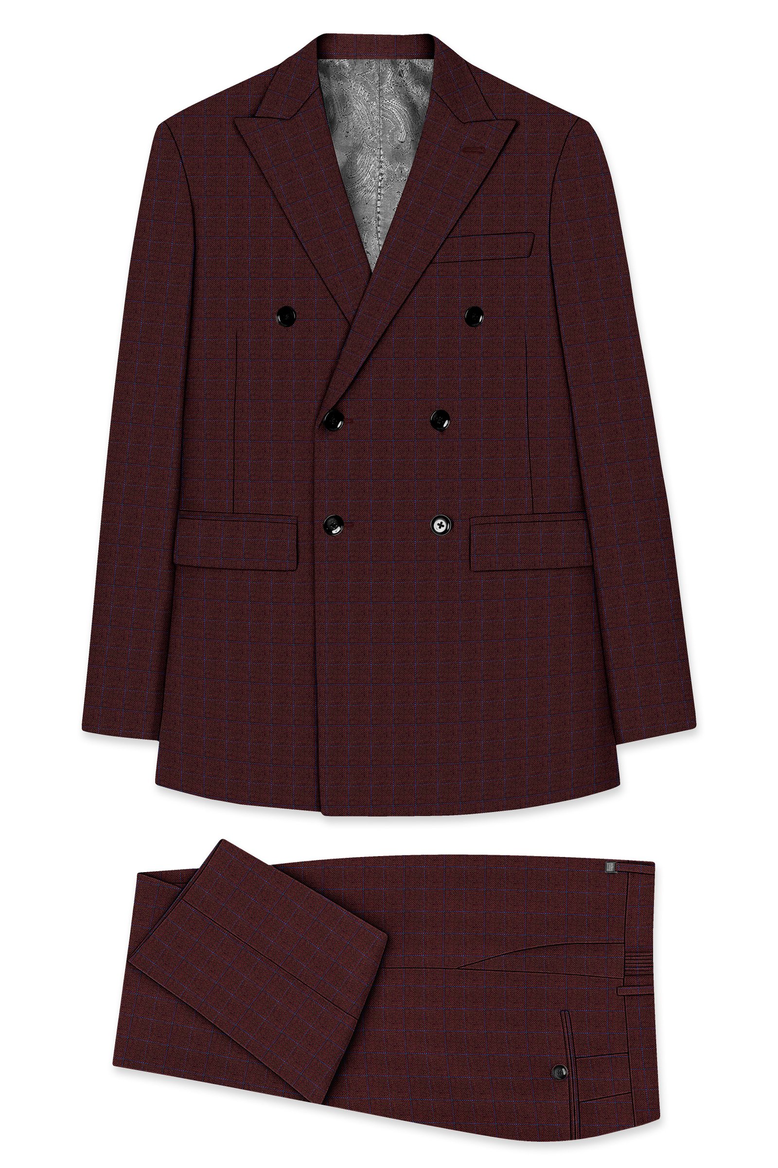Wolvoro-Eclipse Brown Plaid Wool Rich Double Breasted Suit:圖片 11