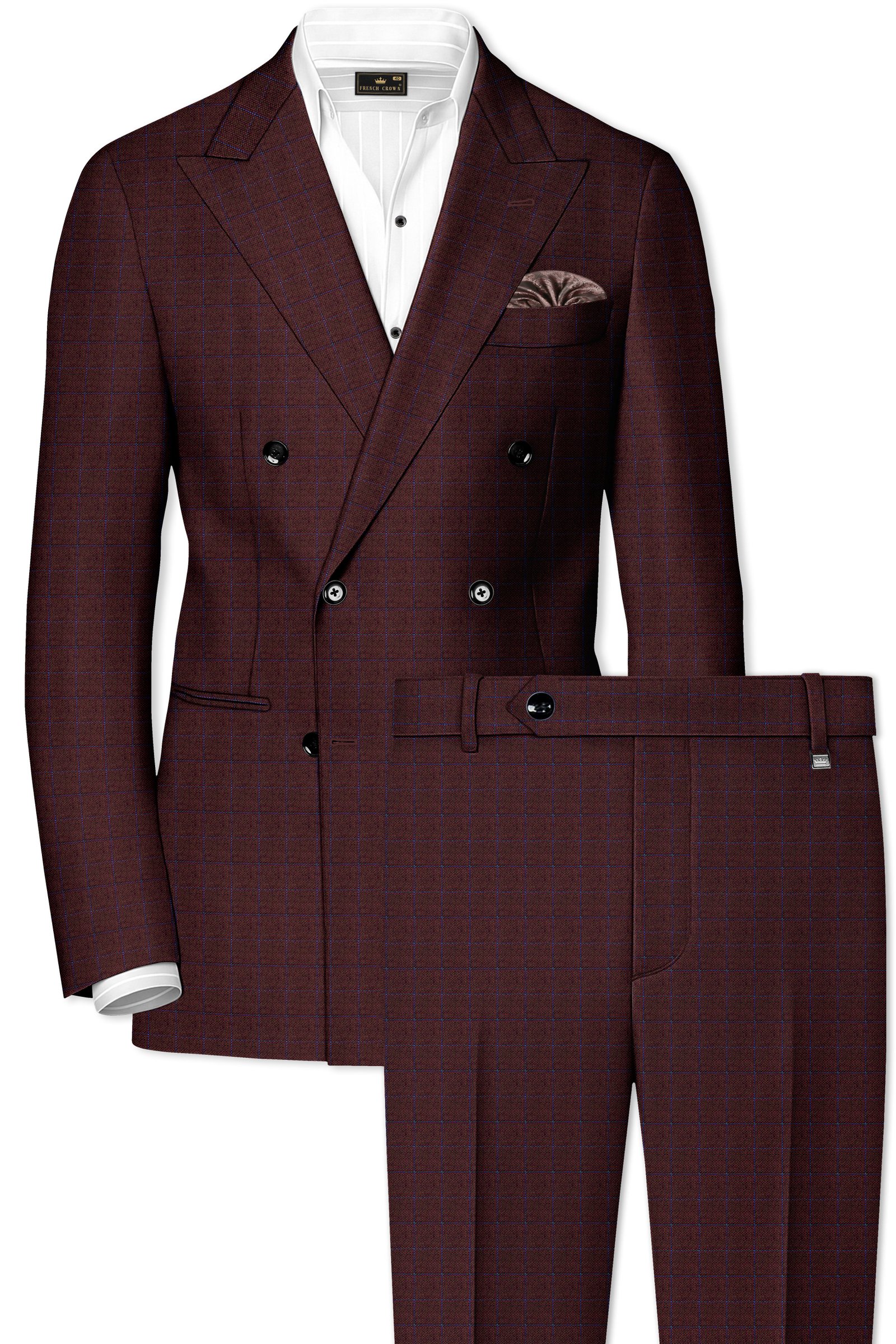 Wolvoro-Eclipse Brown Plaid Wool Rich Double Breasted Suit:圖片 2