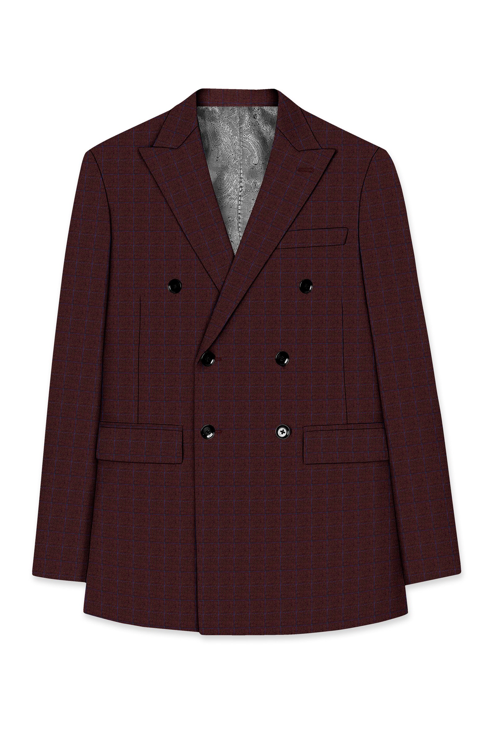 Wolvoro-Eclipse Brown Plaid Wool Rich Double Breasted Suit:圖片 8