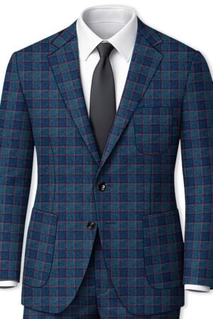 Panevoro-Vintage Blue Windowpane Premium Cotton Single Breasted Sports Suit