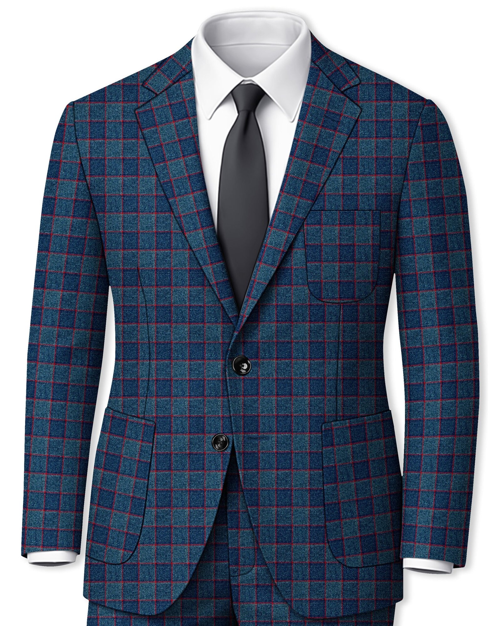 Panevoro-Vintage Blue Windowpane Premium Cotton Single Breasted Sports Suit