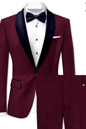 Regal Maroon-Tamarind With Blue Lepal Solid Wool Rich Tuxedo Suit