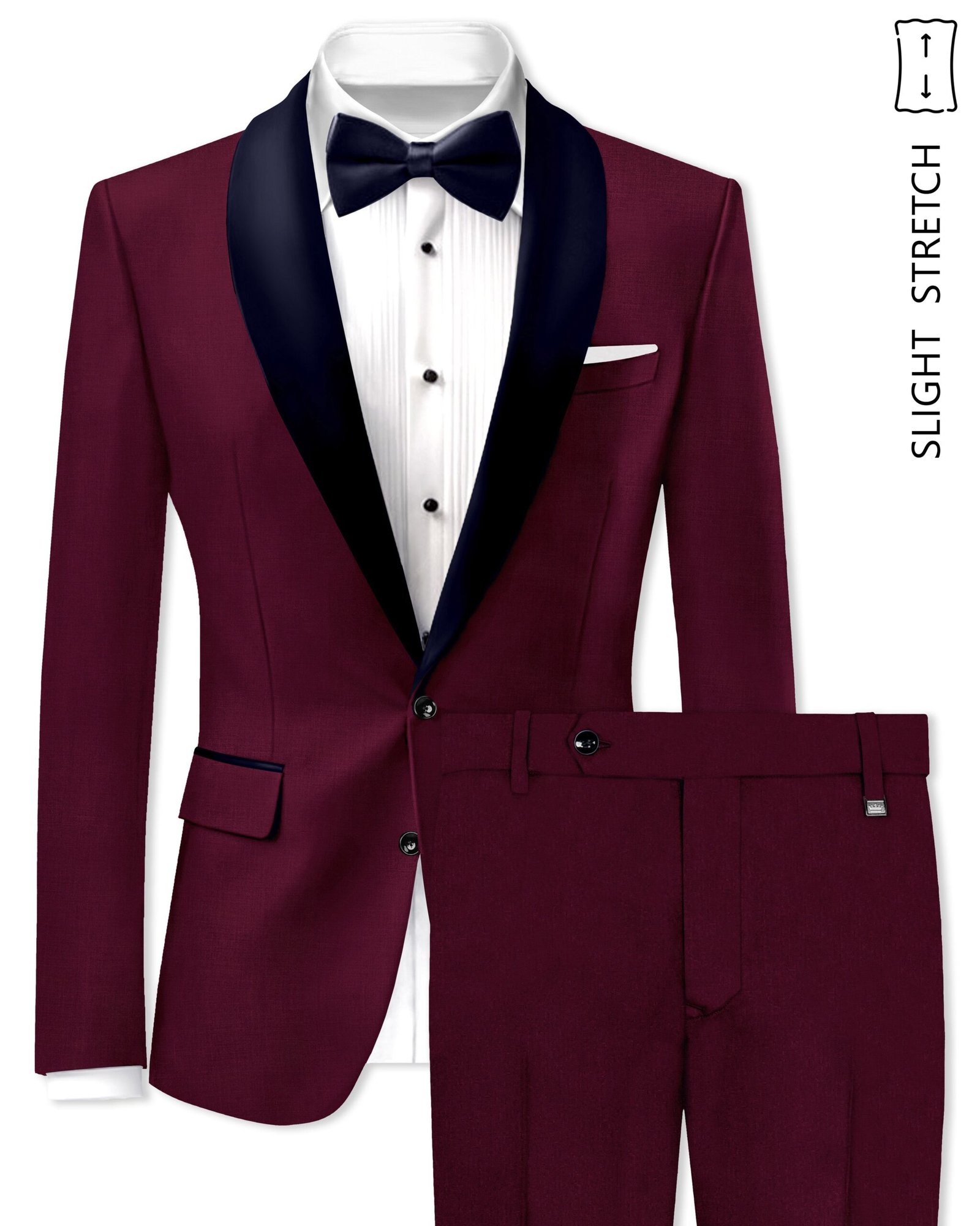 Regal Maroon-Tamarind With Blue Lepal Solid Wool Rich Tuxedo Suit