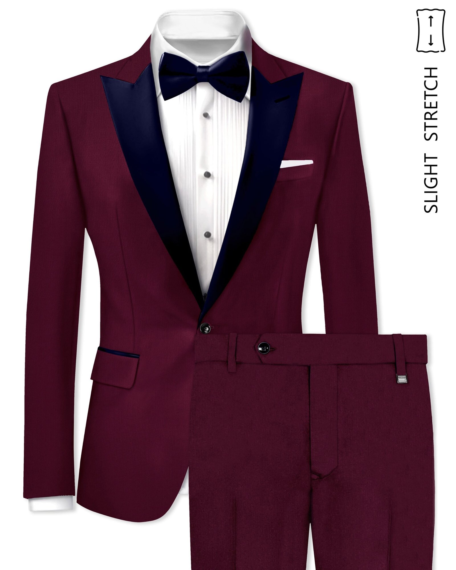 Regal Maroon-Tamarind With Blue Lepal Solid Wool Rich Peak Lapel Tuxedo Suit
