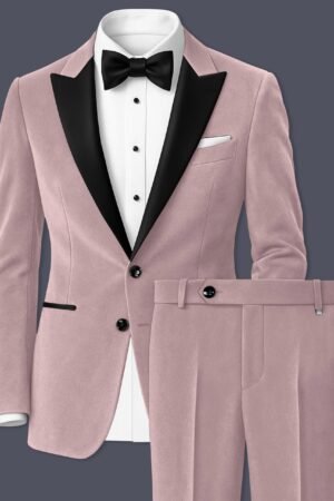 Rosvoro-Calming Pink Velvet Peak Lapel Tuxedo Suit