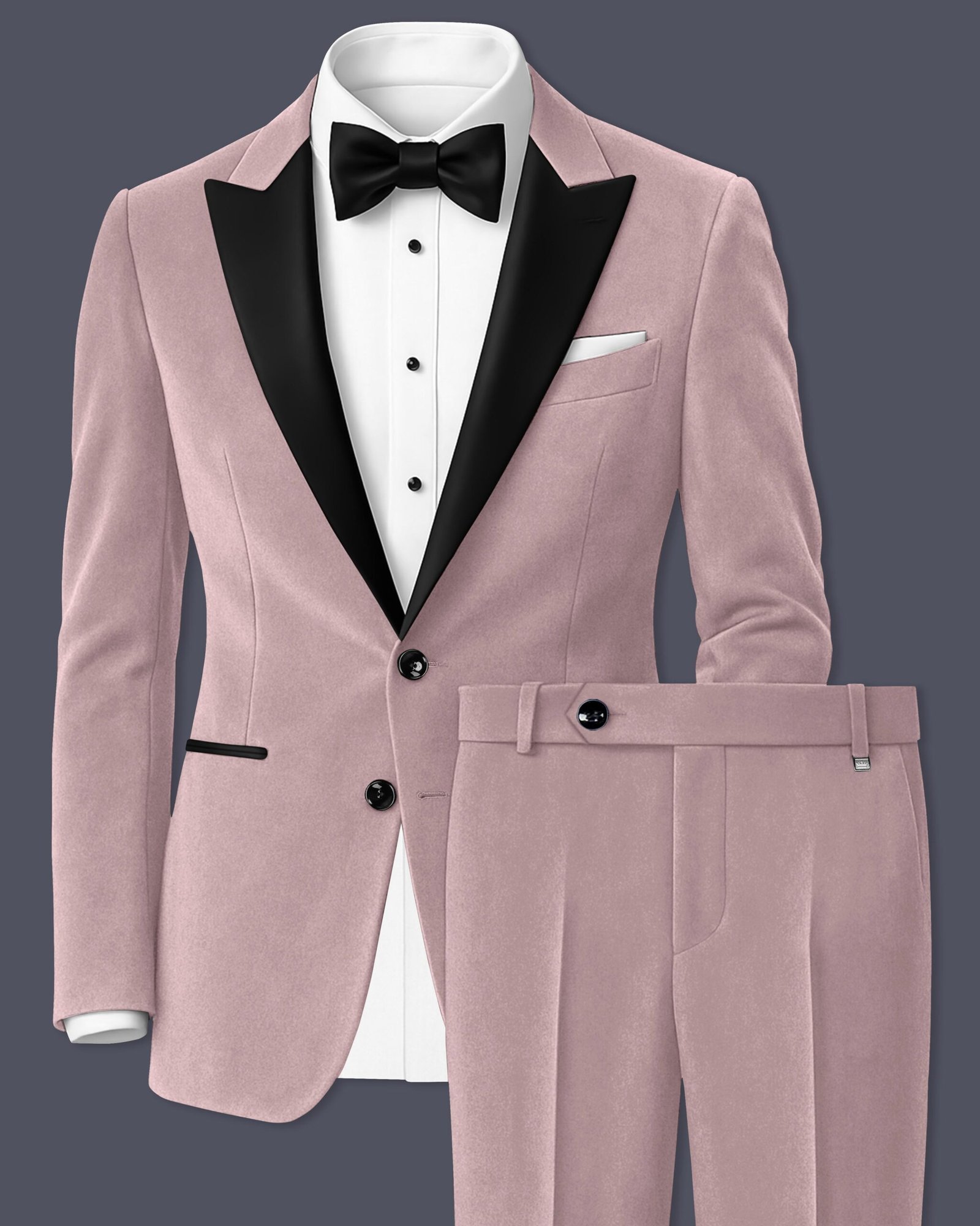 Rosvoro-Calming Pink Velvet Peak Lapel Tuxedo Suit