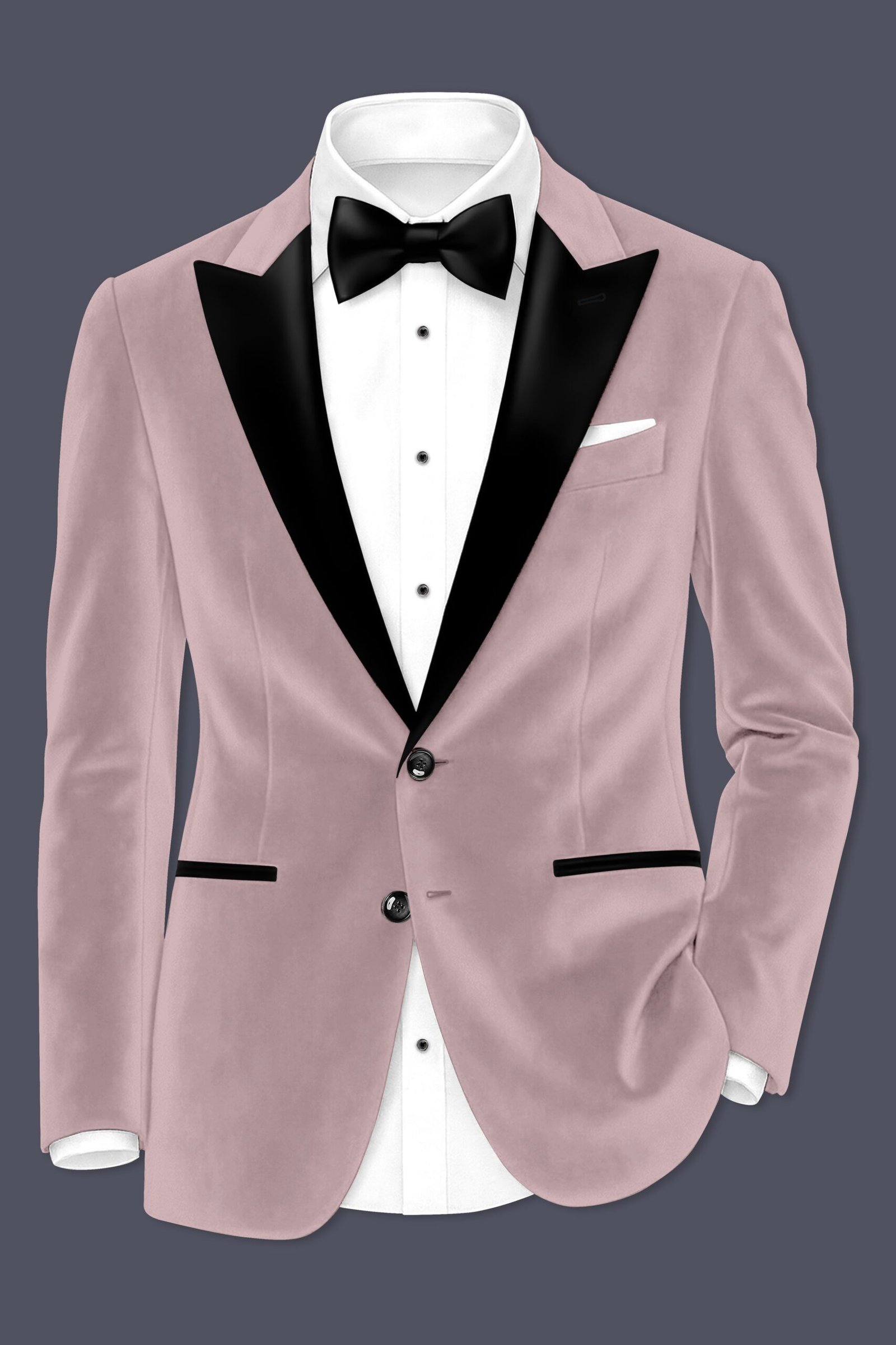 Rosvoro-Calming Pink Velvet Peak Lapel Tuxedo Suit:圖片 10