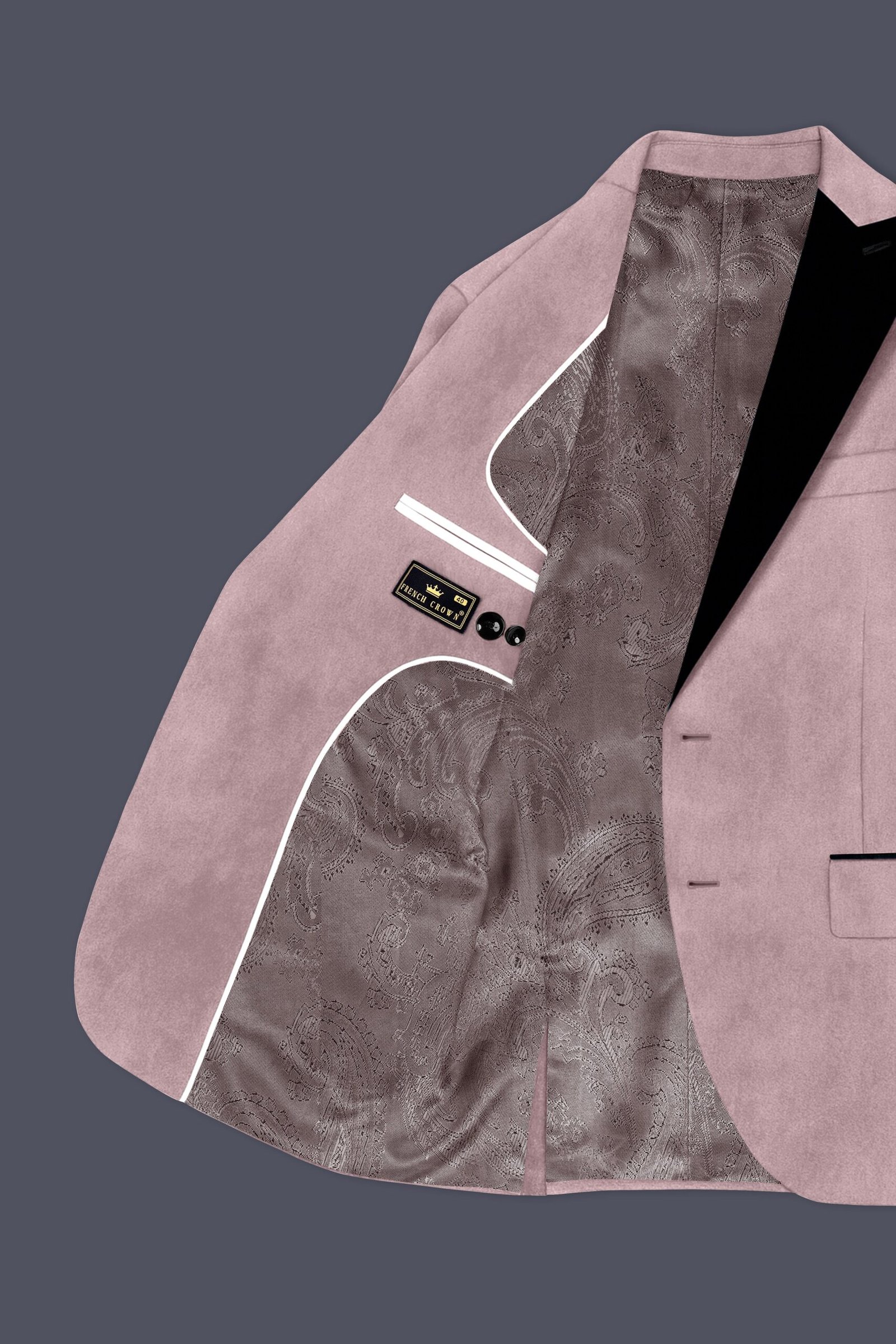 Rosvoro-Calming Pink Velvet Peak Lapel Tuxedo Suit:圖片 6