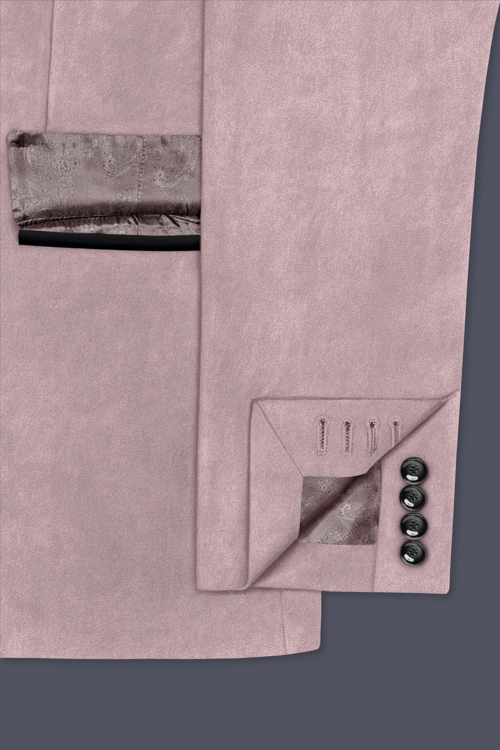 Rosvoro-Calming Pink Velvet Peak Lapel Tuxedo Suit:圖片 7