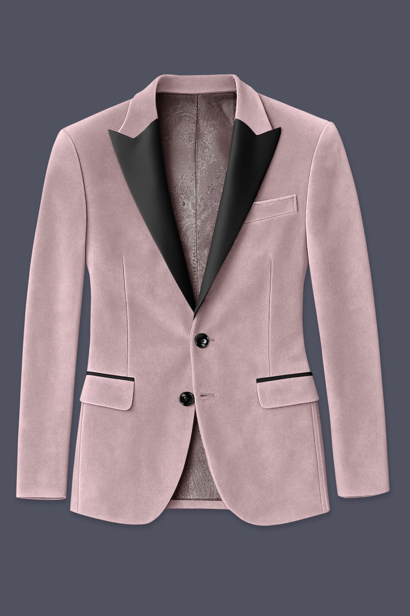 Rosvoro-Calming Pink Velvet Peak Lapel Tuxedo Suit:圖片 8