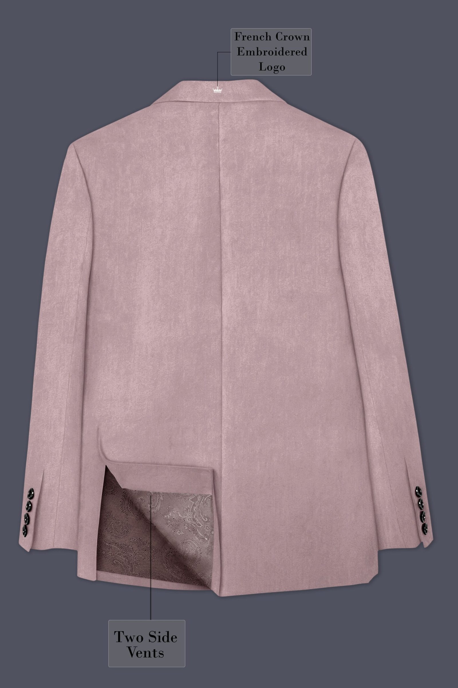 Rosvoro-Calming Pink Velvet Peak Lapel Tuxedo Suit:圖片 9
