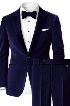 Azurion-Royal Blue With Blue Lepal Velvet Peak Lapel Tuxedo Suit