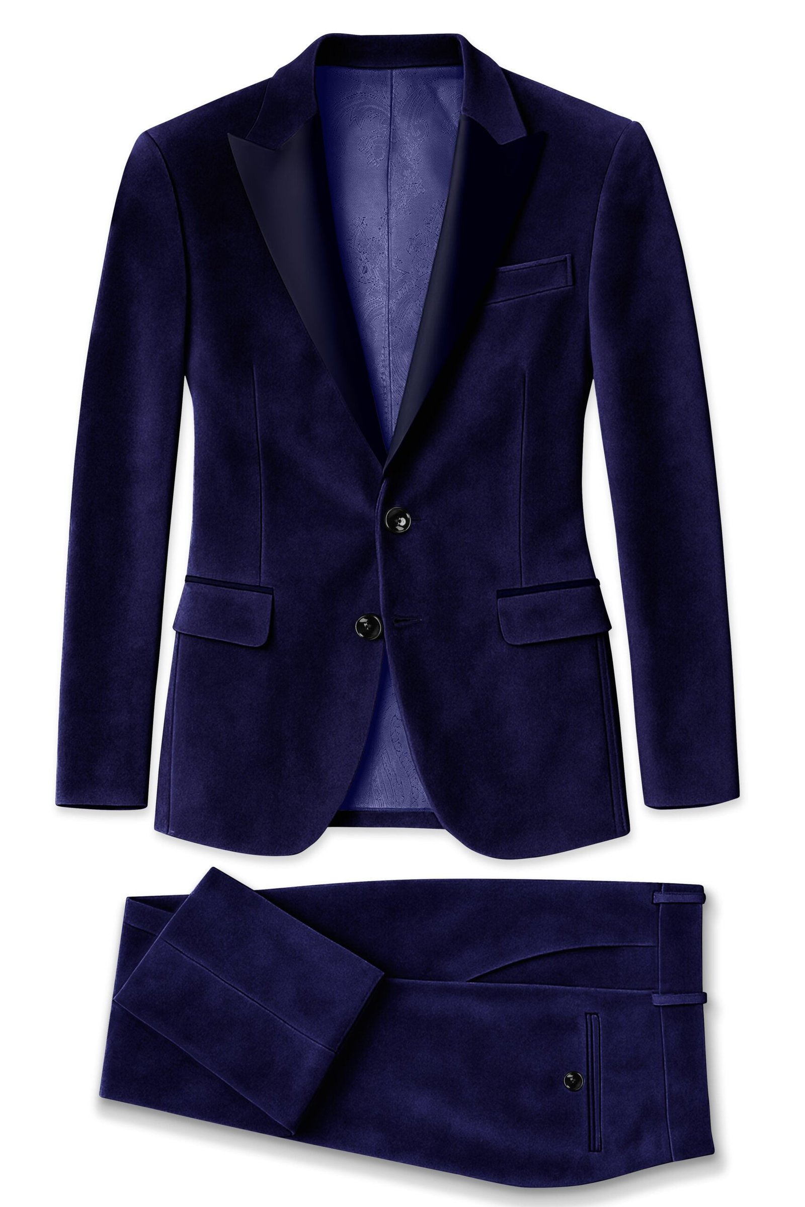 Azurion-Royal Blue With Blue Lepal Velvet Peak Lapel Tuxedo Suit:圖片 11