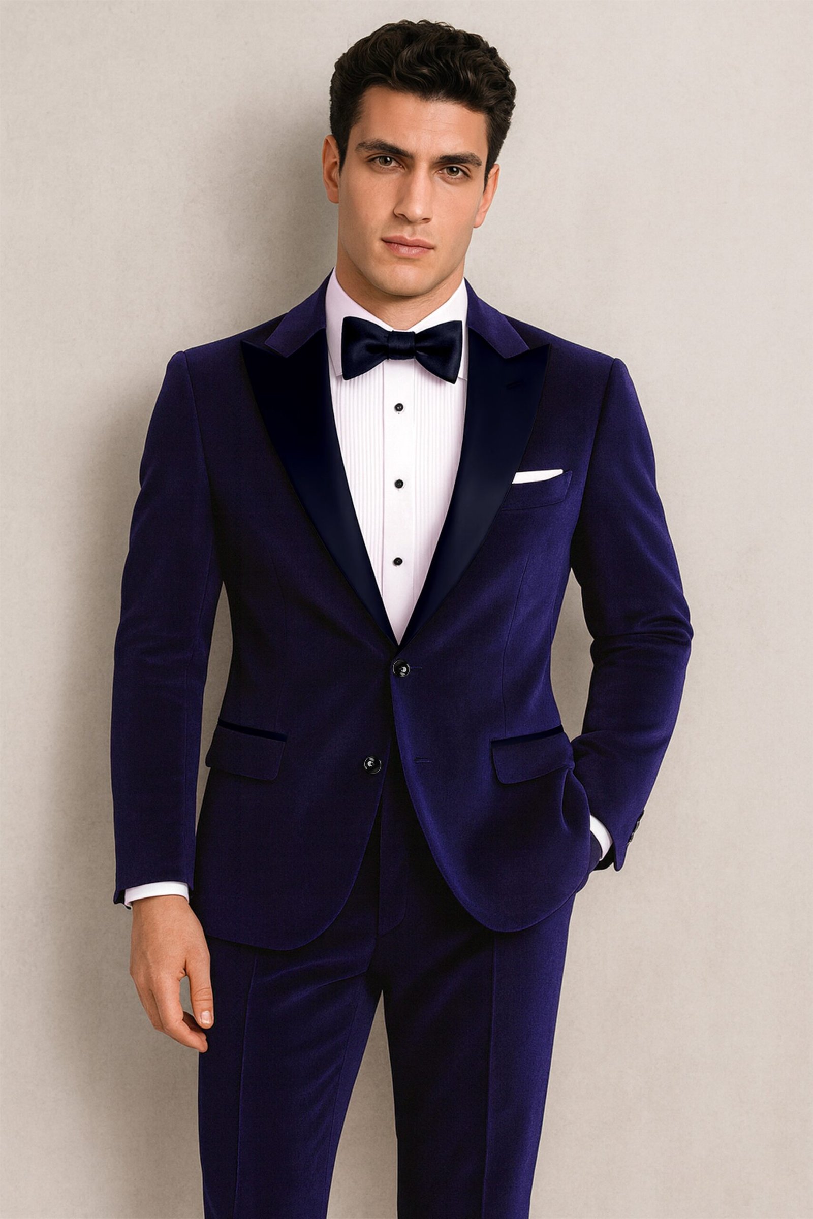 Azurion-Royal Blue With Blue Lepal Velvet Peak Lapel Tuxedo Suit:圖片 12