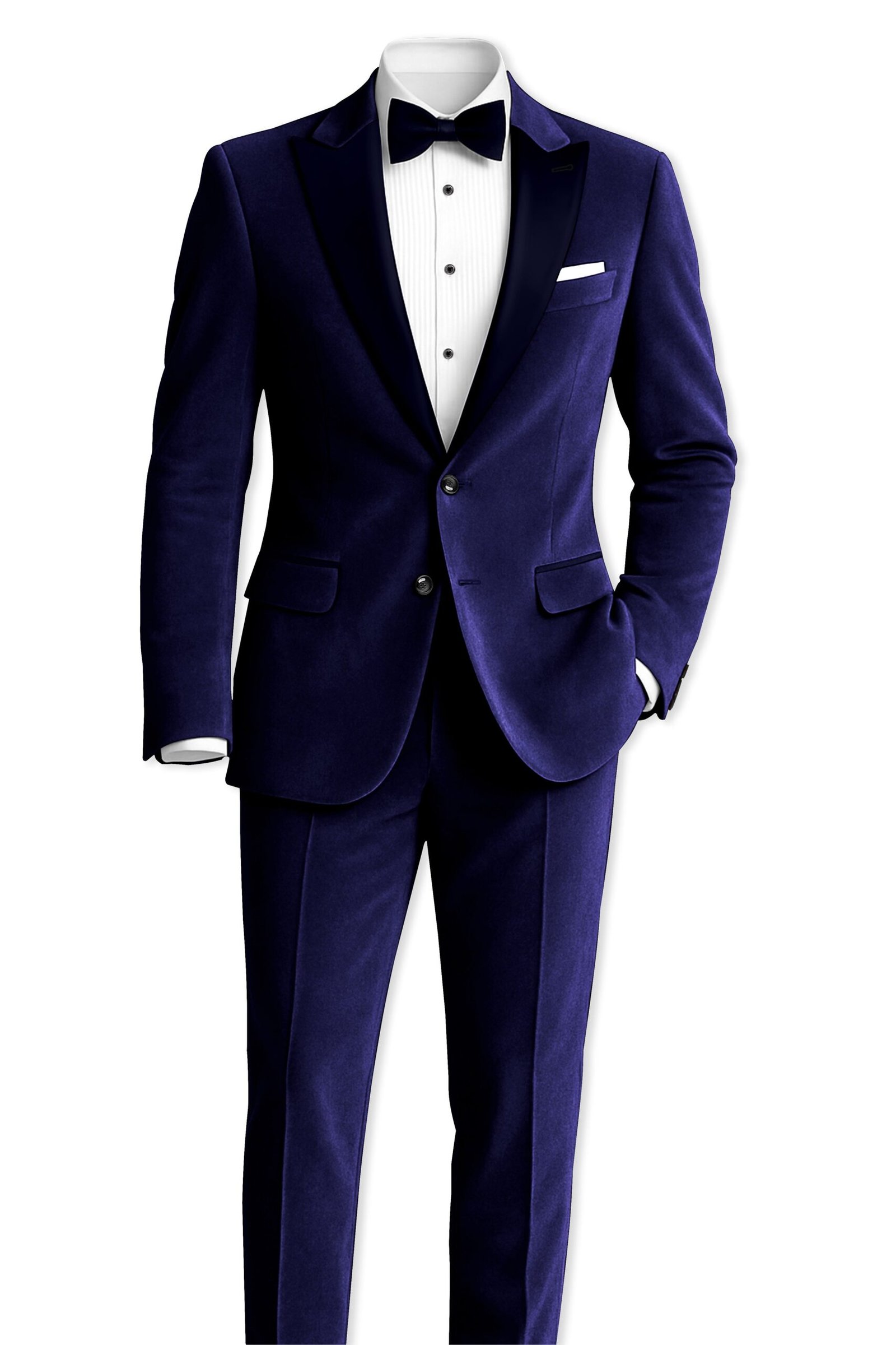 Azurion-Royal Blue With Blue Lepal Velvet Peak Lapel Tuxedo Suit:圖片 4