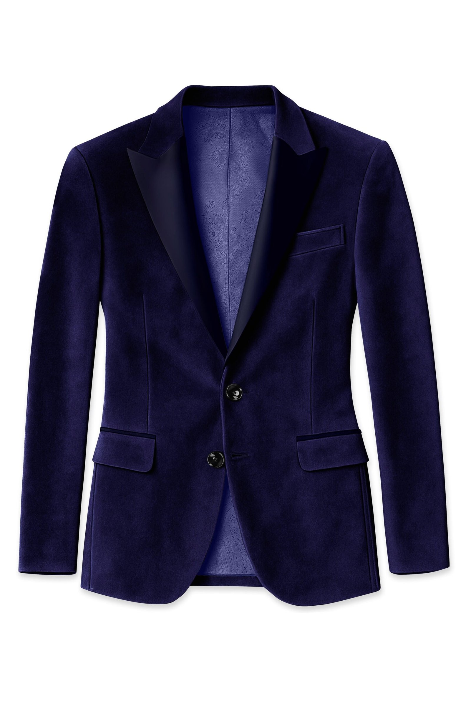 Azurion-Royal Blue With Blue Lepal Velvet Peak Lapel Tuxedo Suit:圖片 8