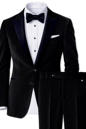 Jadevel-Jade Black With Blue Lepal Velvet Peak Lapel Tuxedo Suit