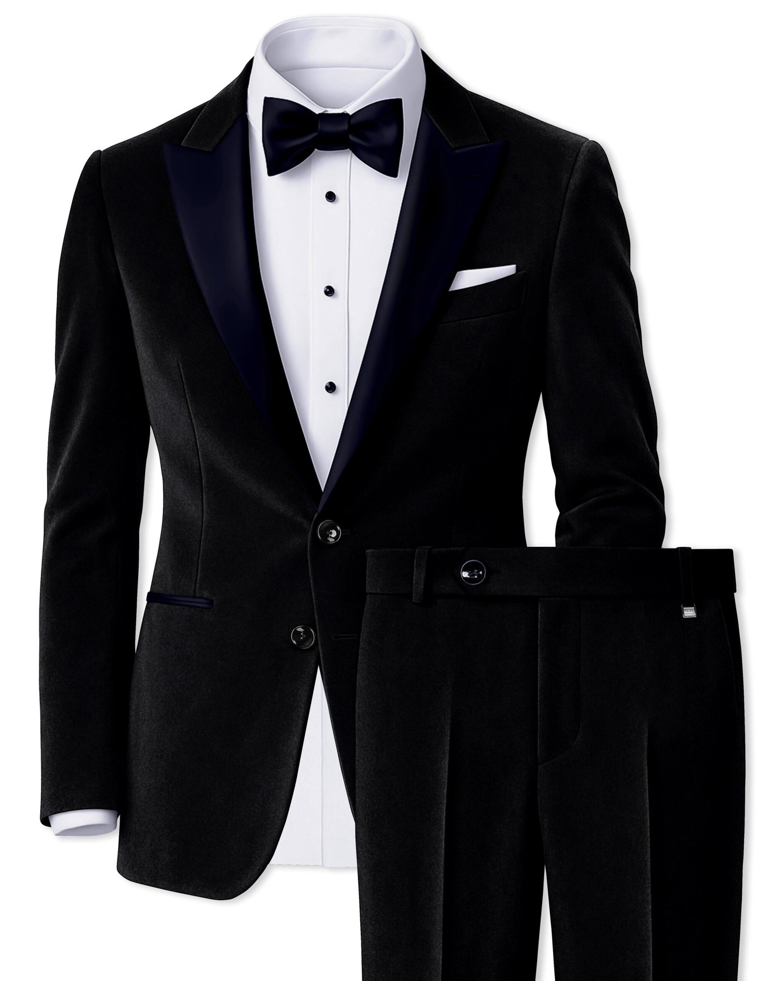 Jadevel-Jade Black With Blue Lepal Velvet Peak Lapel Tuxedo Suit