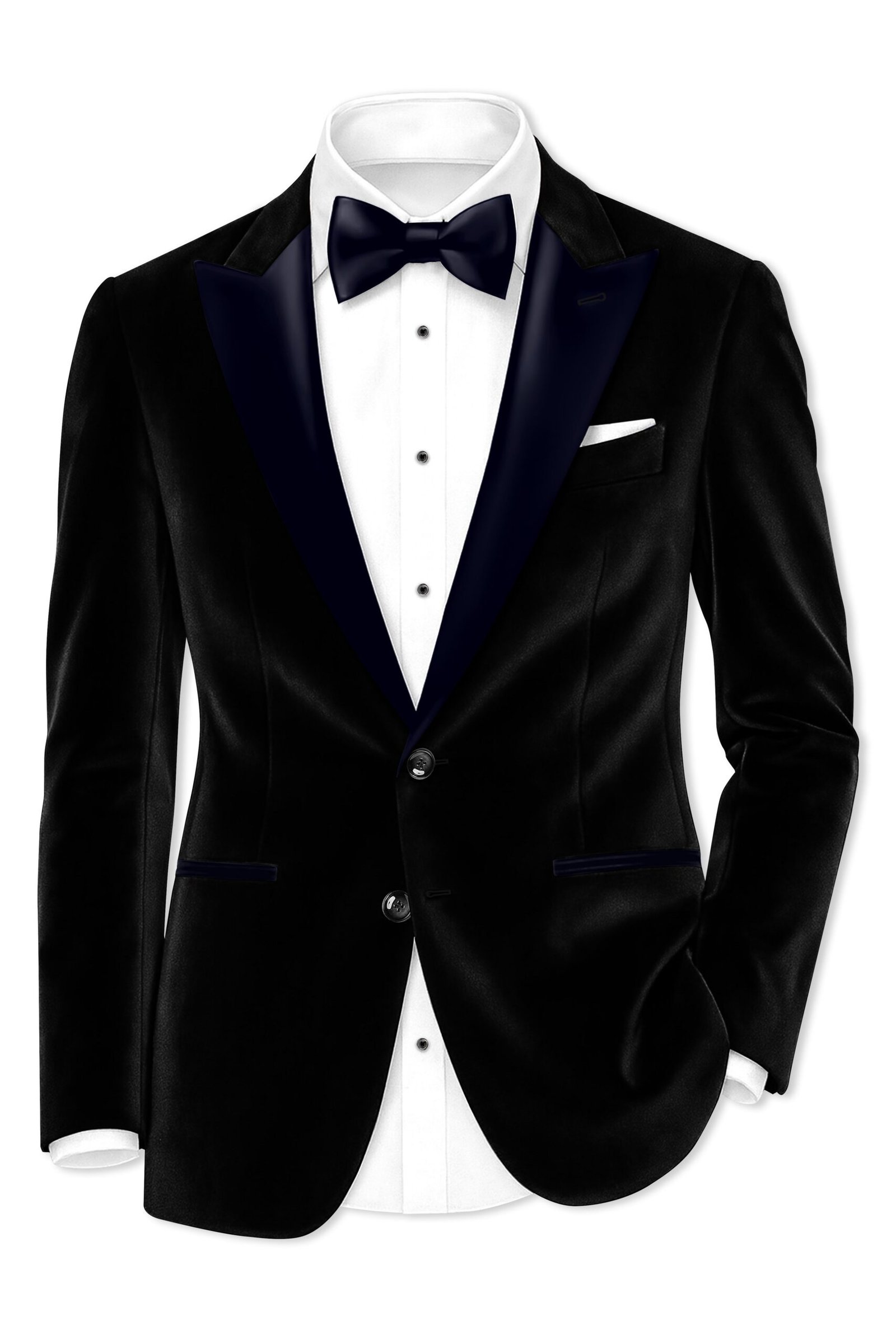 Jadevel-Jade Black With Blue Lepal Velvet Peak Lapel Tuxedo Suit:圖片 10
