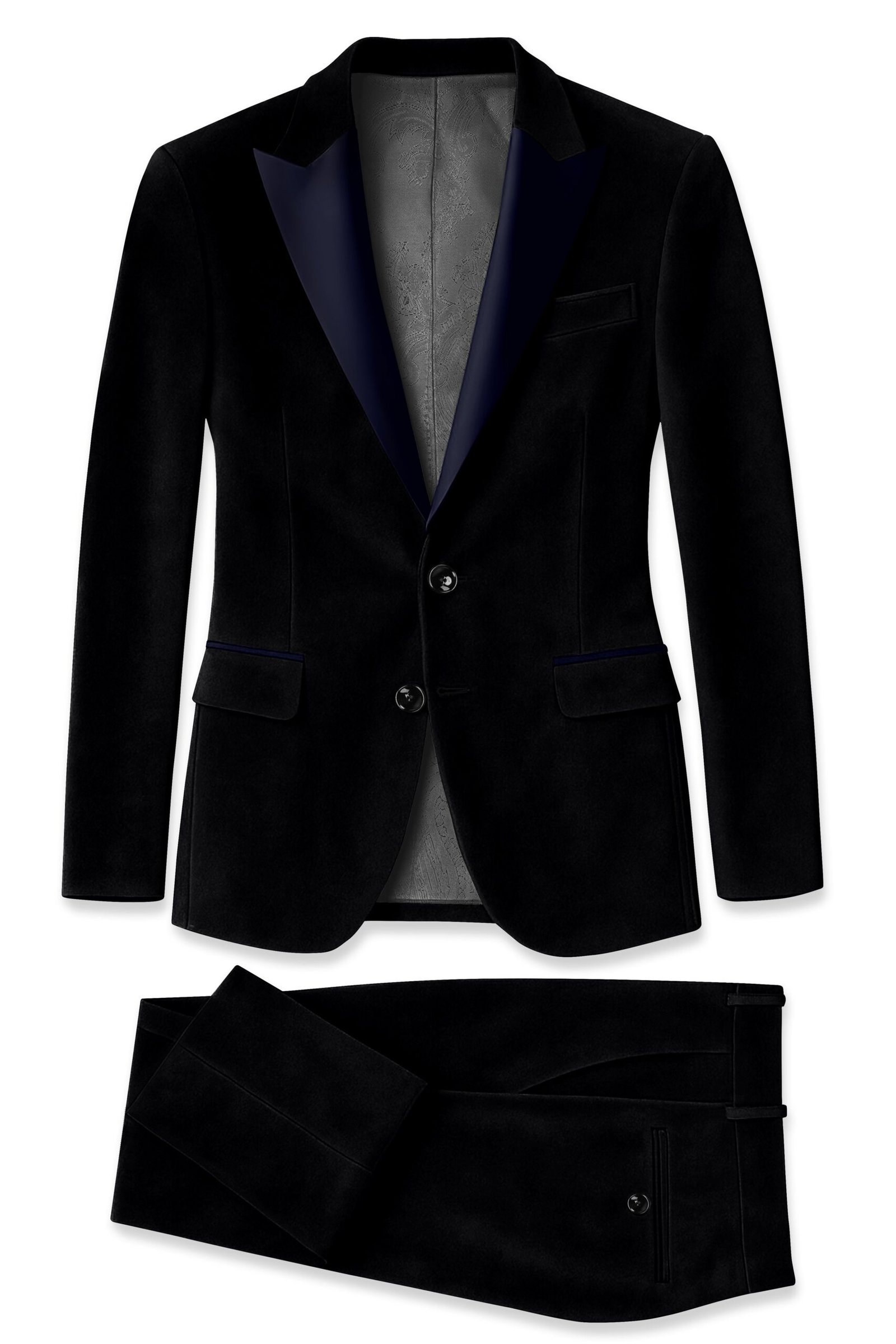 Jadevel-Jade Black With Blue Lepal Velvet Peak Lapel Tuxedo Suit:圖片 11