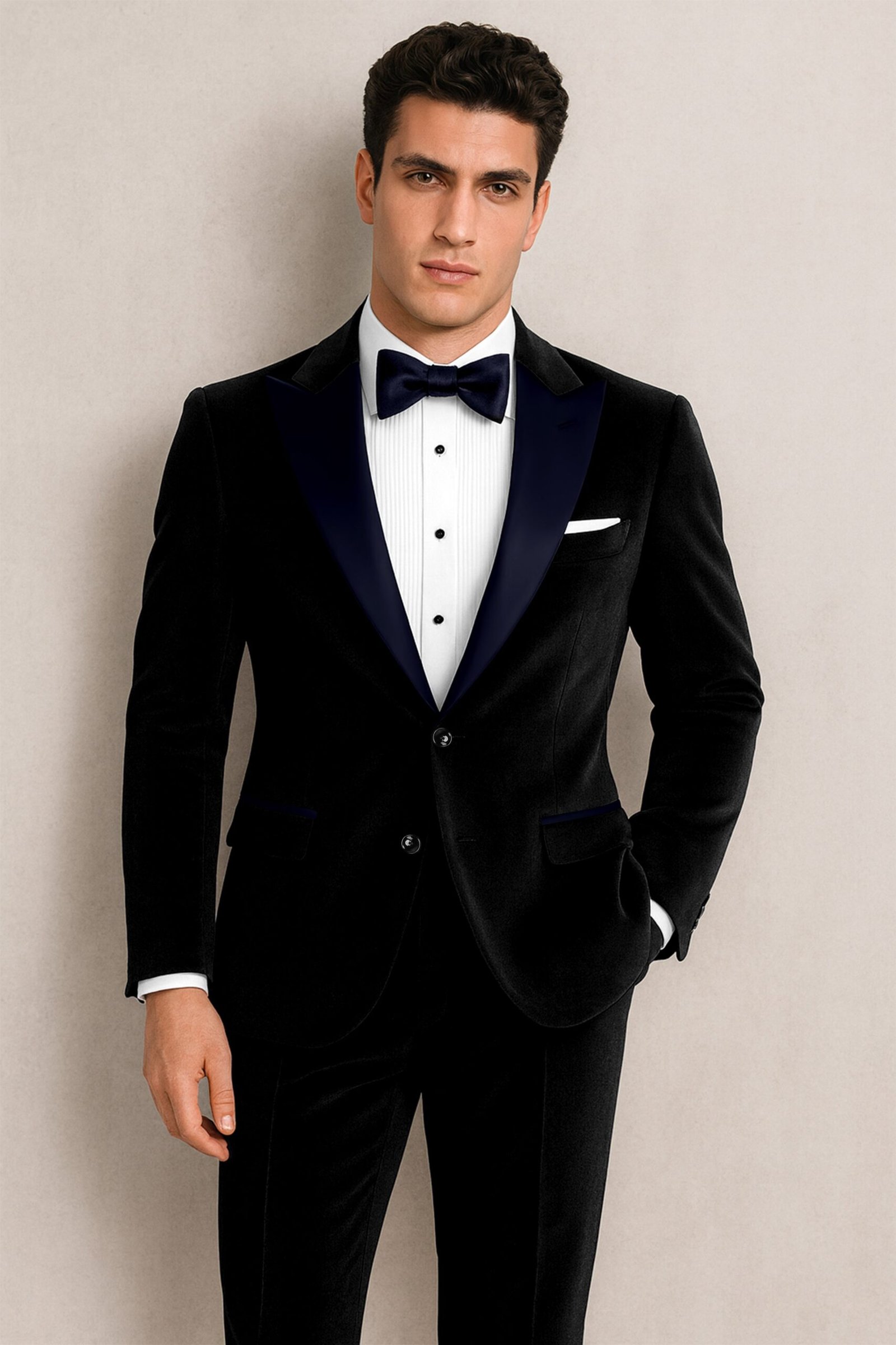 Jadevel-Jade Black With Blue Lepal Velvet Peak Lapel Tuxedo Suit:圖片 12