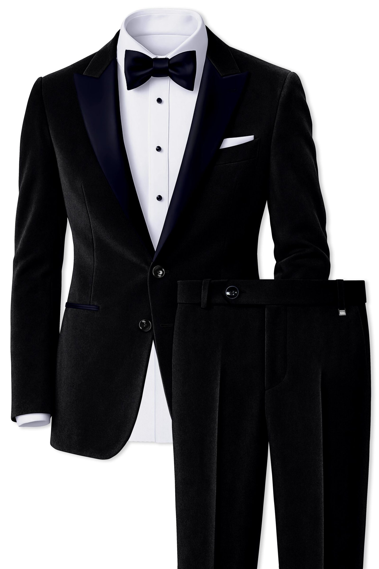 Jadevel-Jade Black With Blue Lepal Velvet Peak Lapel Tuxedo Suit:圖片 2