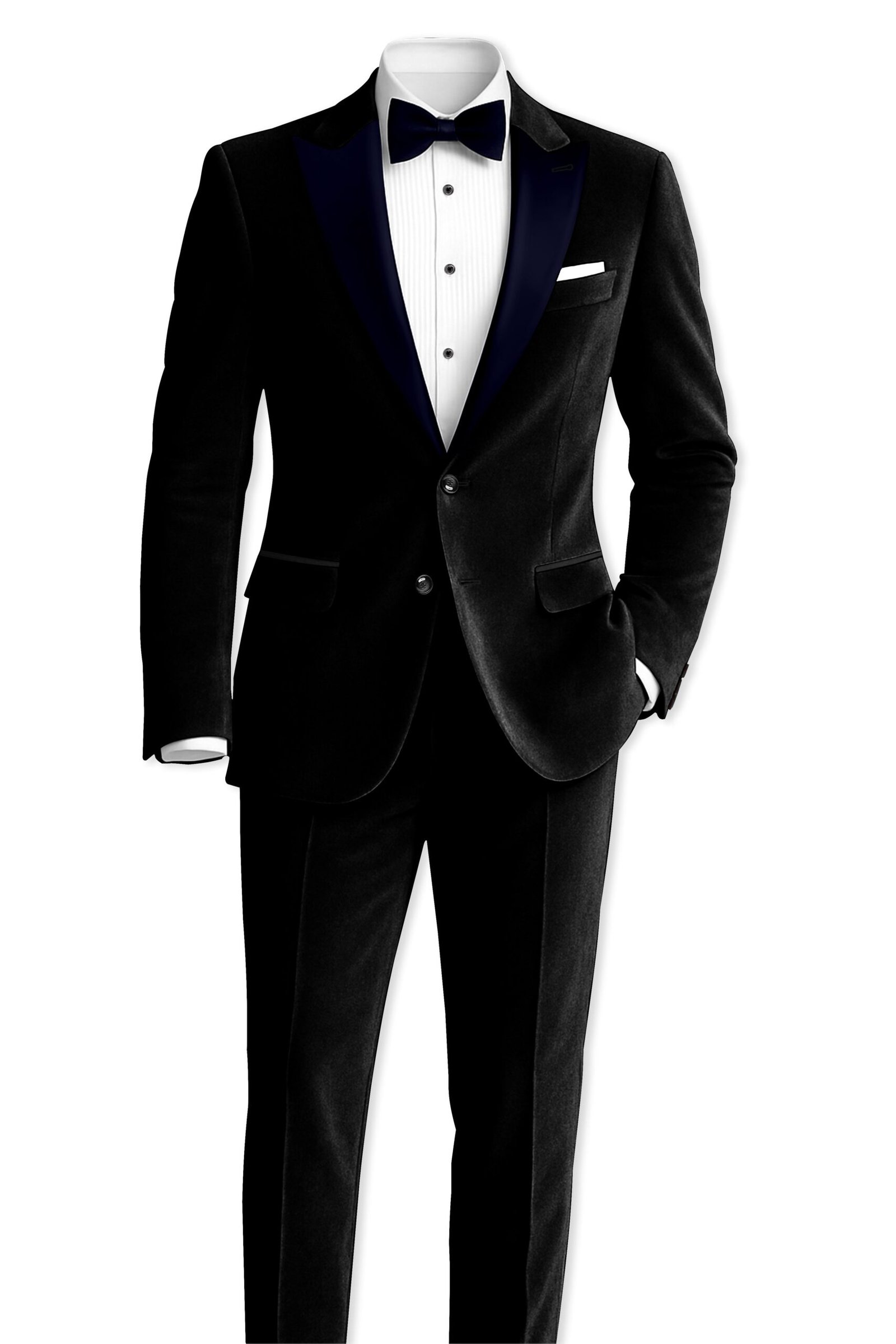 Jadevel-Jade Black With Blue Lepal Velvet Peak Lapel Tuxedo Suit:圖片 4