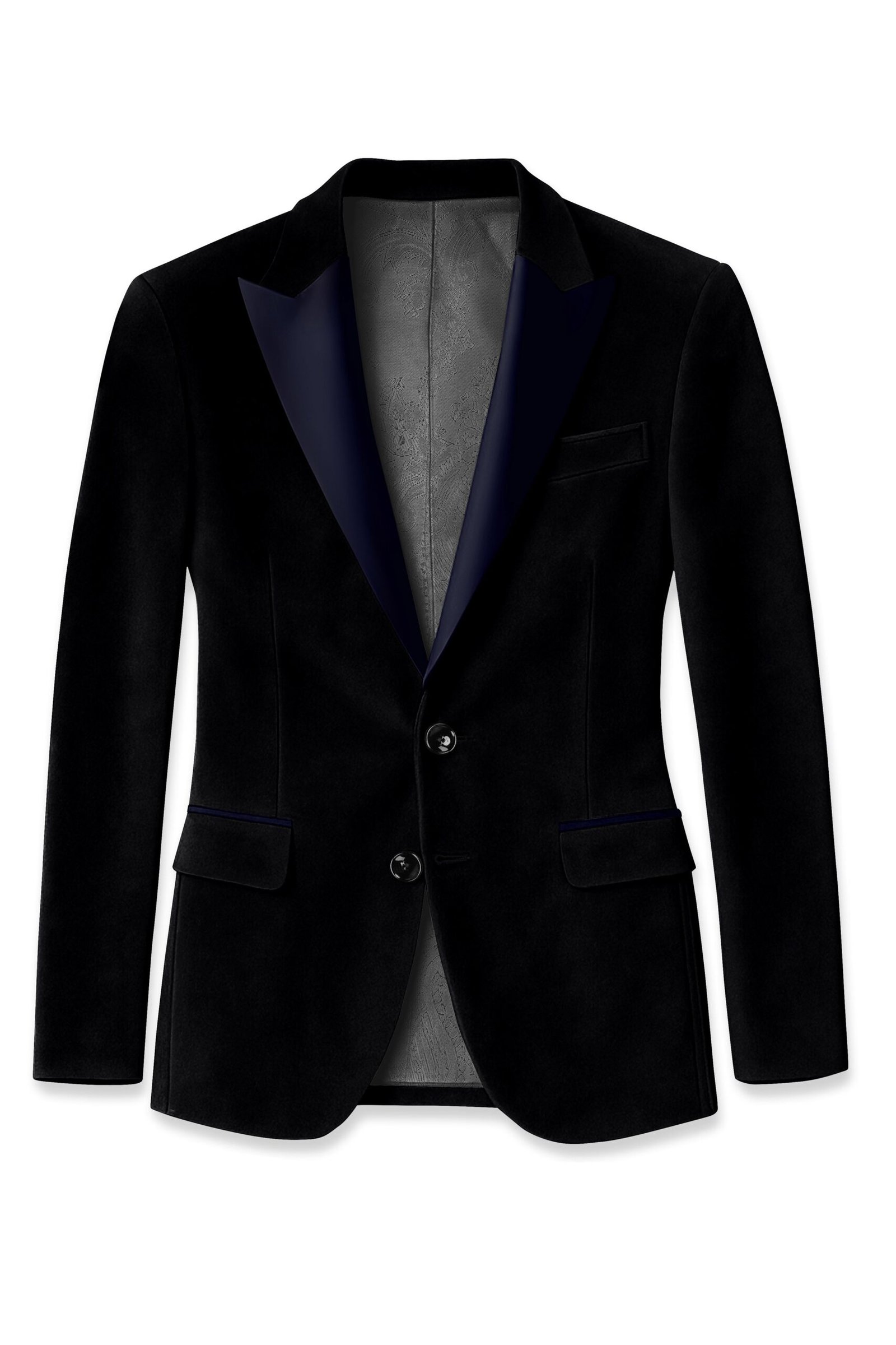 Jadevel-Jade Black With Blue Lepal Velvet Peak Lapel Tuxedo Suit:圖片 8